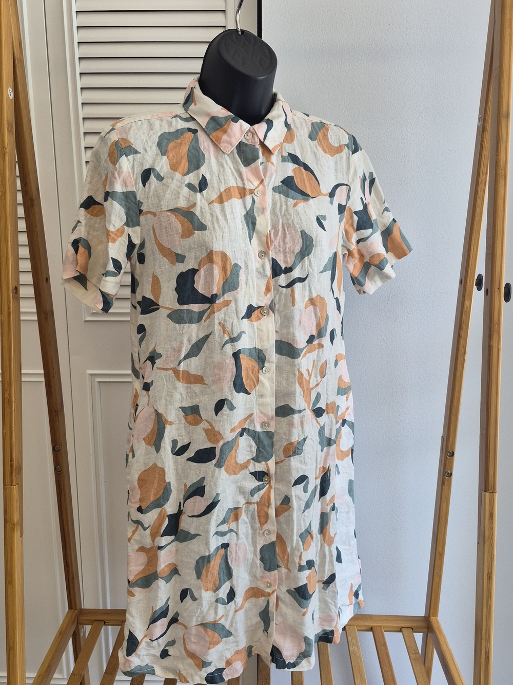 Rachel Zoe Floral Linen Button-Front Top in Peach, Teal & Navy